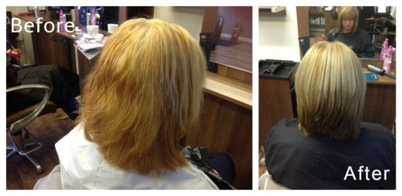 before and after olaplex at the salon langley park